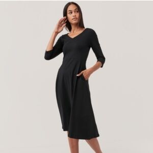 Pact Women's Organic Cotton Fit & Flare Midi Party Dress Pockets Size XL Black